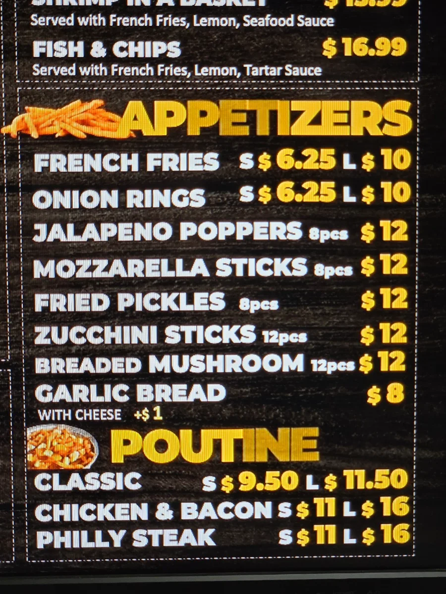 Menu, Rosetti Pizzeria