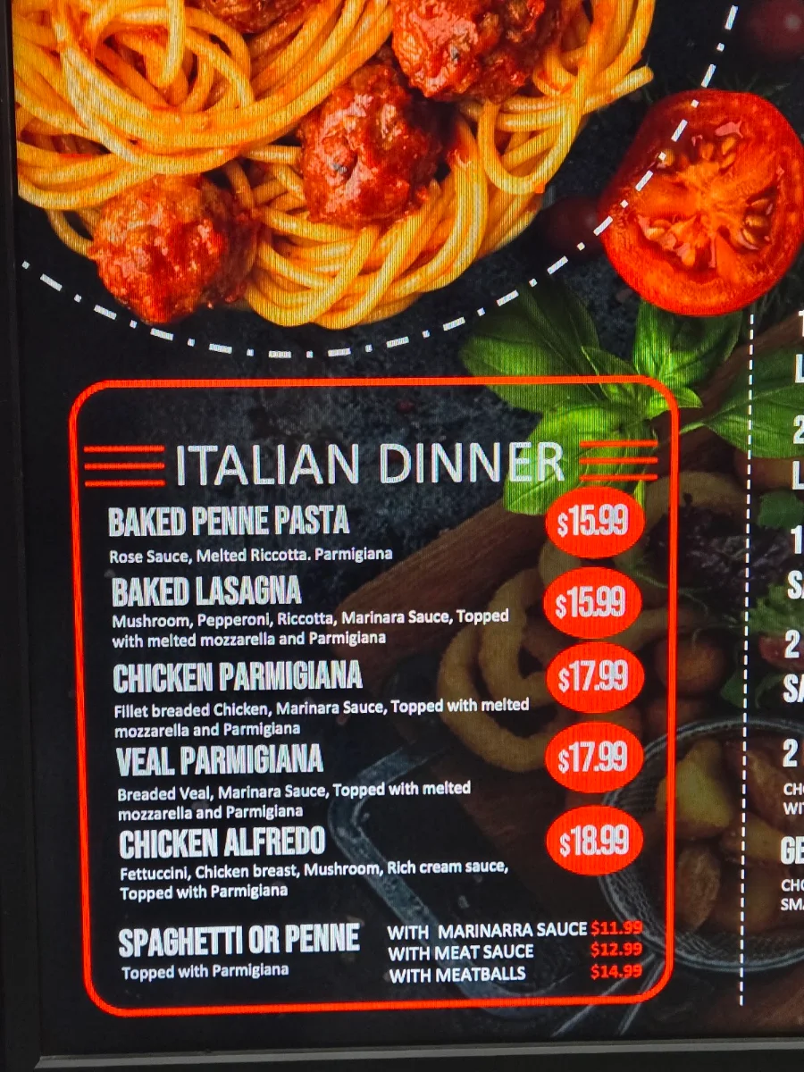 Menu, Rosetti Pizzeria