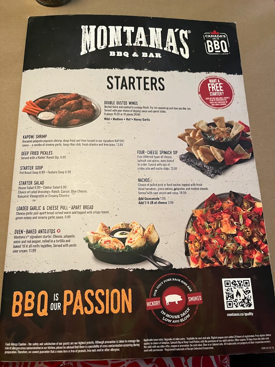 Menu, Montana’s BBQ & Bar