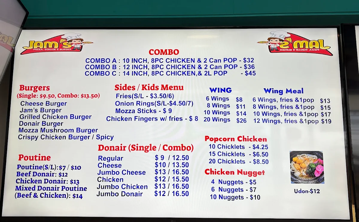 Menu, Kokoriko Fried Chicken & Jam's Pizza and Donair