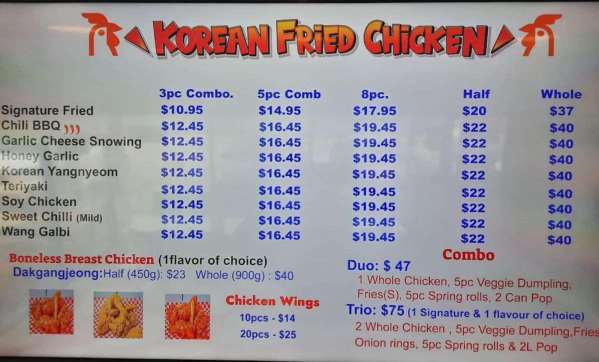 Menu, Kokoriko Fried Chicken & Jam's Pizza and Donair