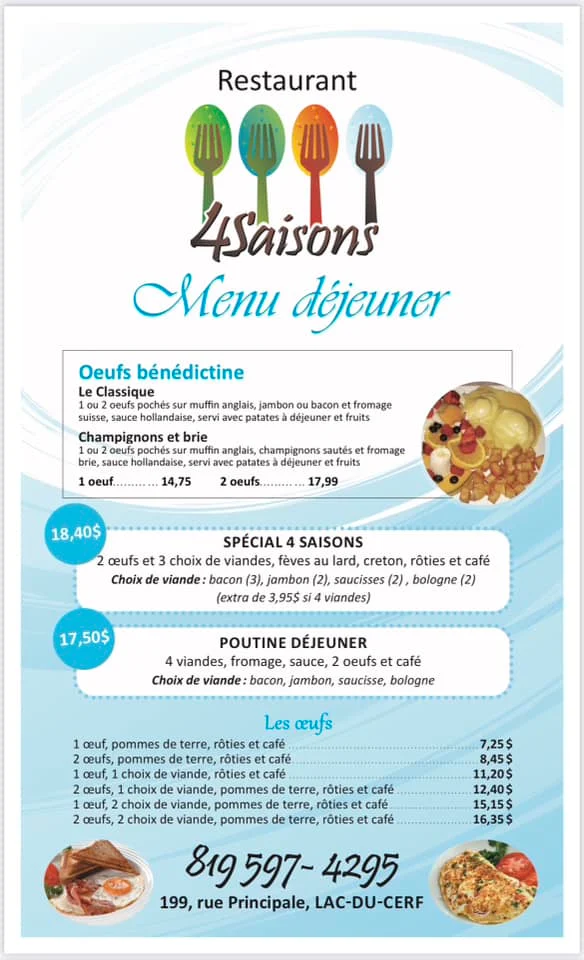 Menu, Restaurant 4 Saisons