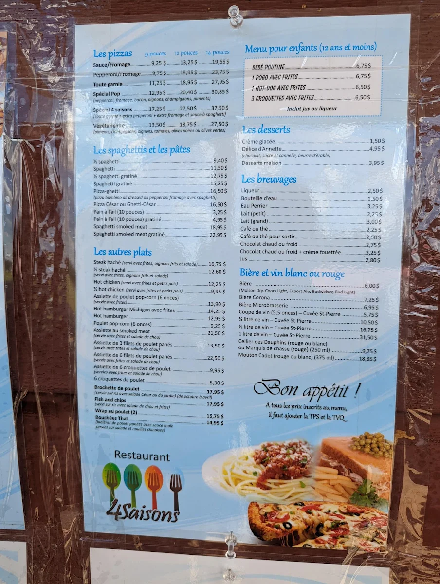 Menu, Restaurant 4 Saisons
