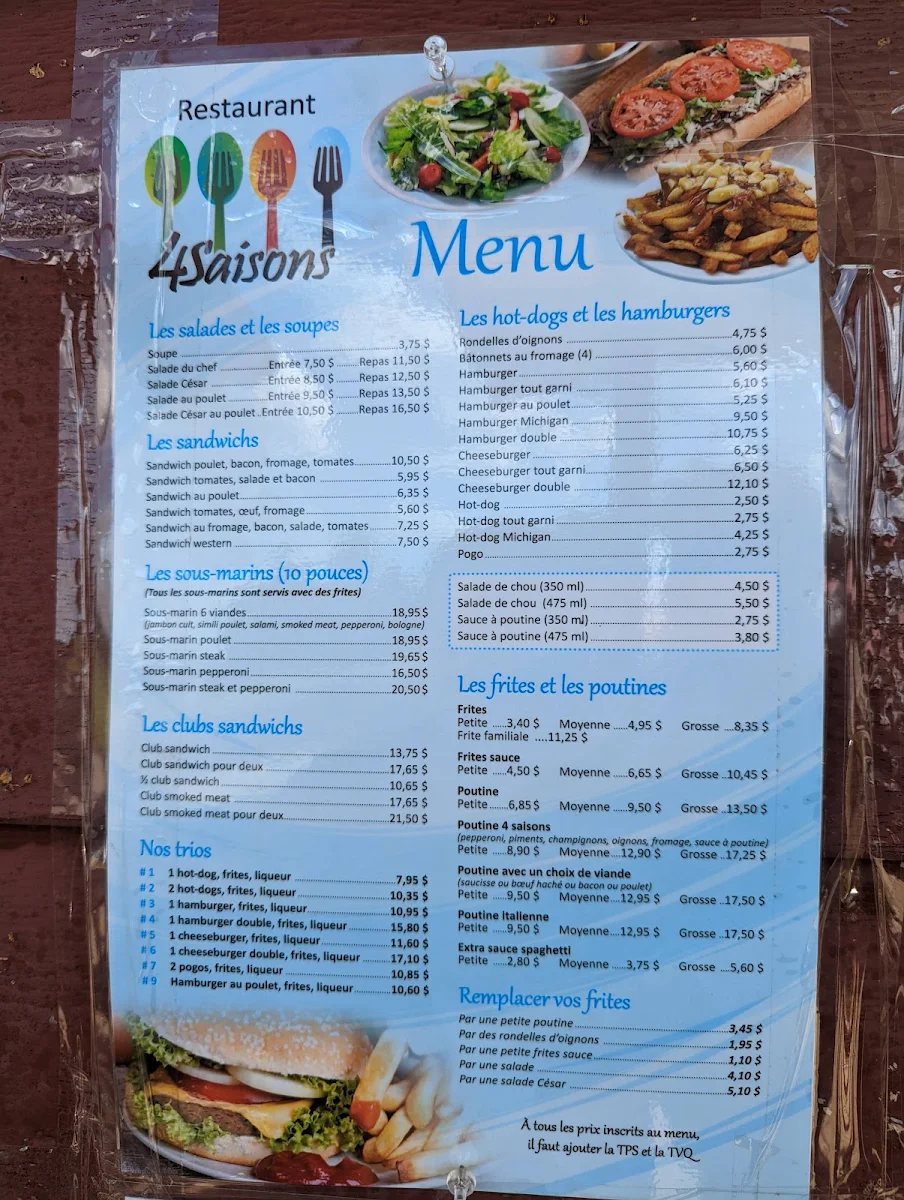 Menu, Restaurant 4 Saisons