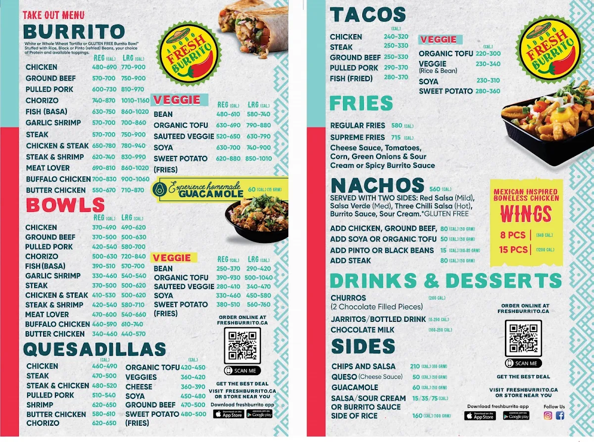 Menu, Fresh Burrito