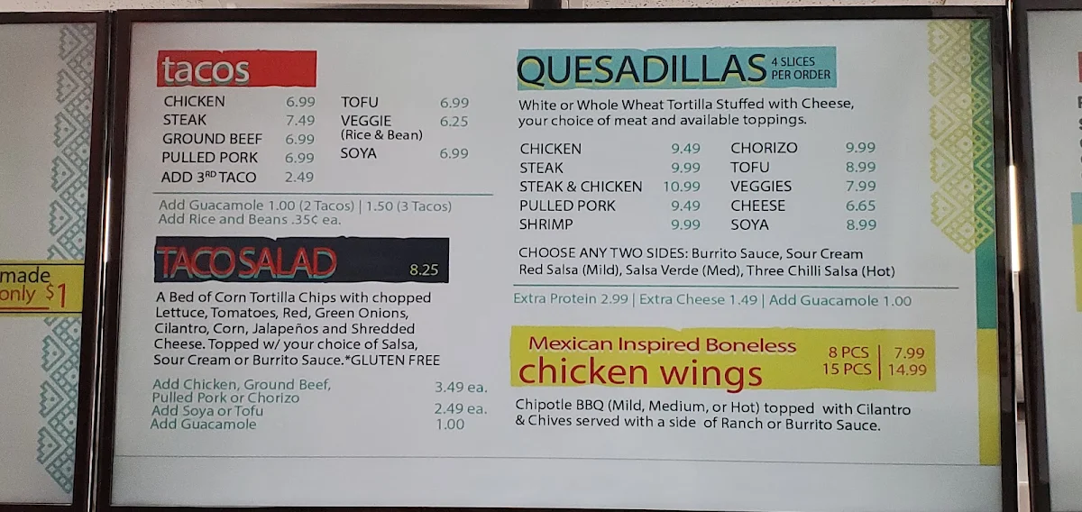 Menu, Fresh Burrito