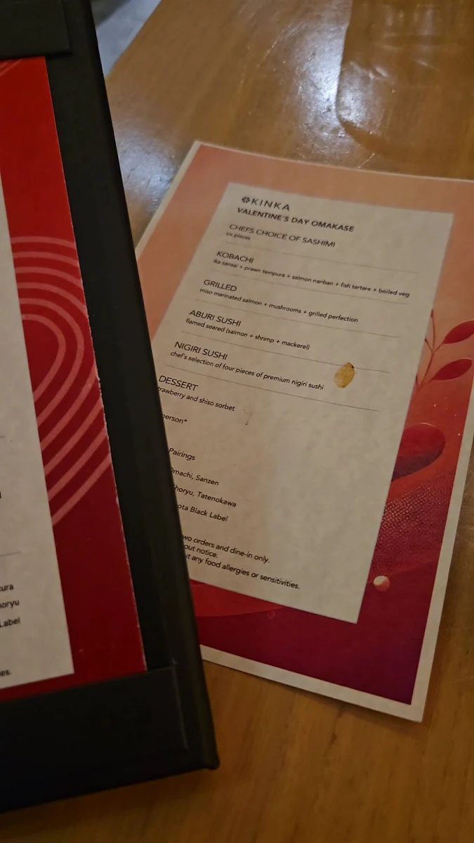 Menu, KINKA SUSHI BAR IZAKAYA HARBOURFRONT
