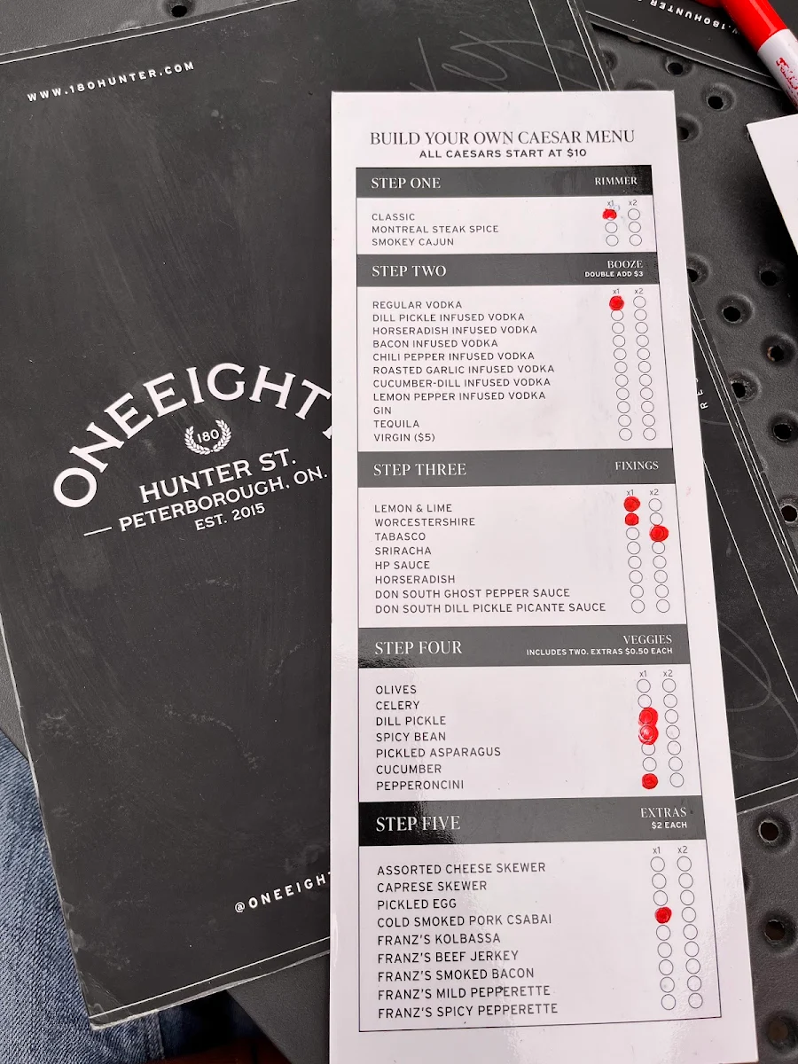 Menu, One Eighty Sports Pub