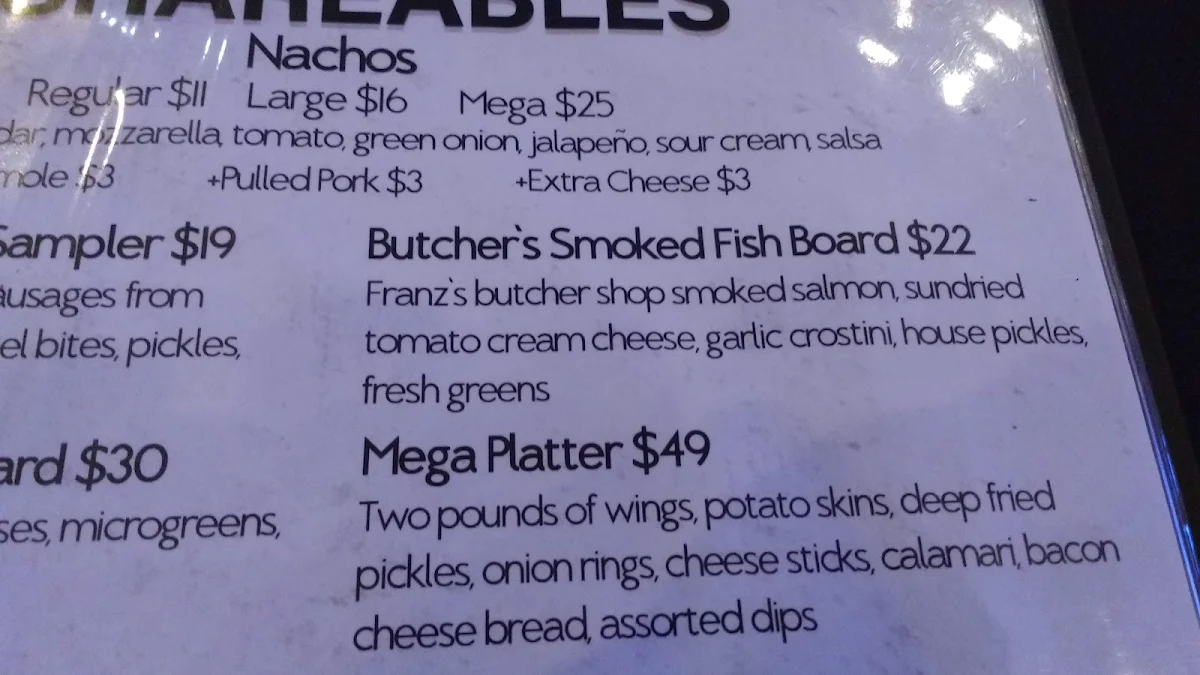 Menu, One Eighty Sports Pub