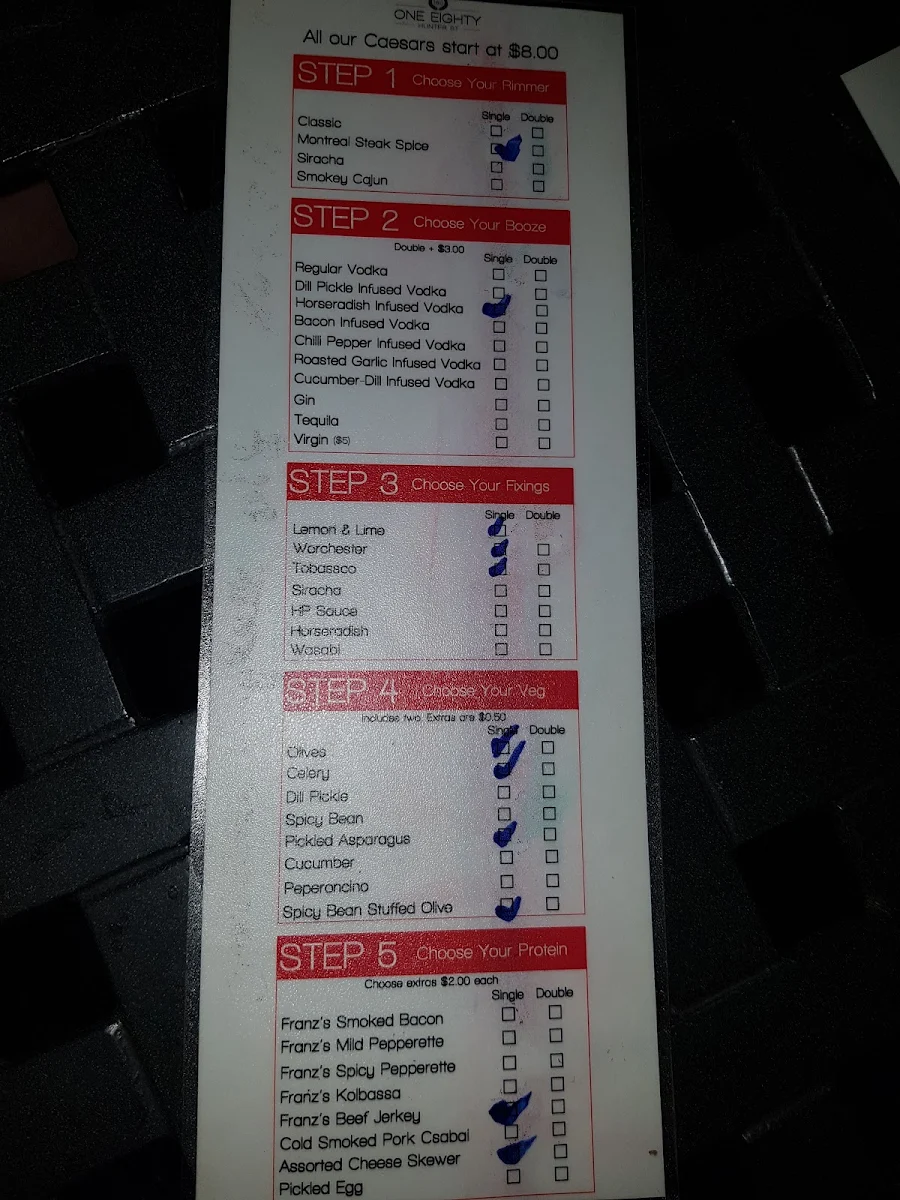 Menu, One Eighty Sports Pub