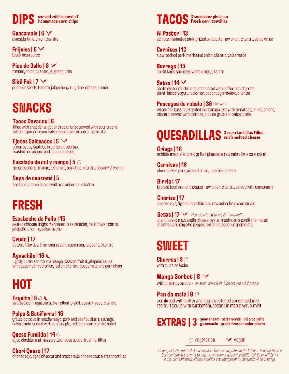 Menu, Julio Taqueria