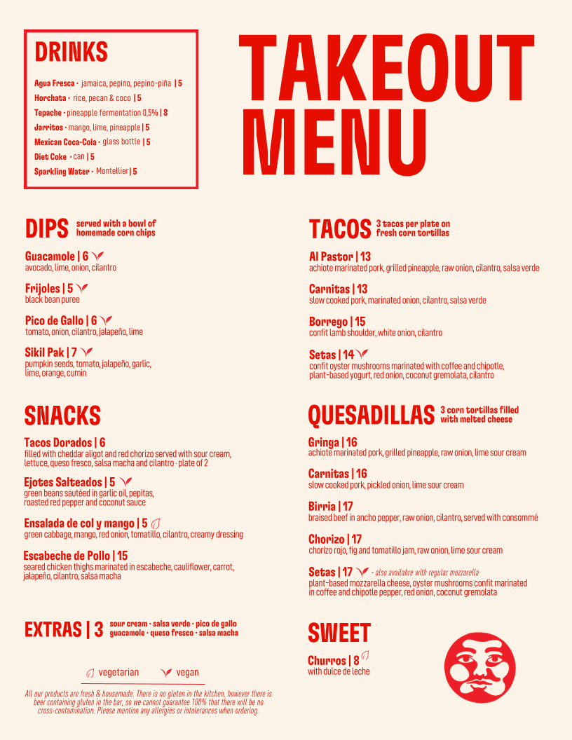 Menu, Julio Taqueria