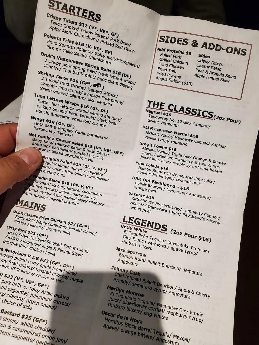 Menu, Ullr Bar