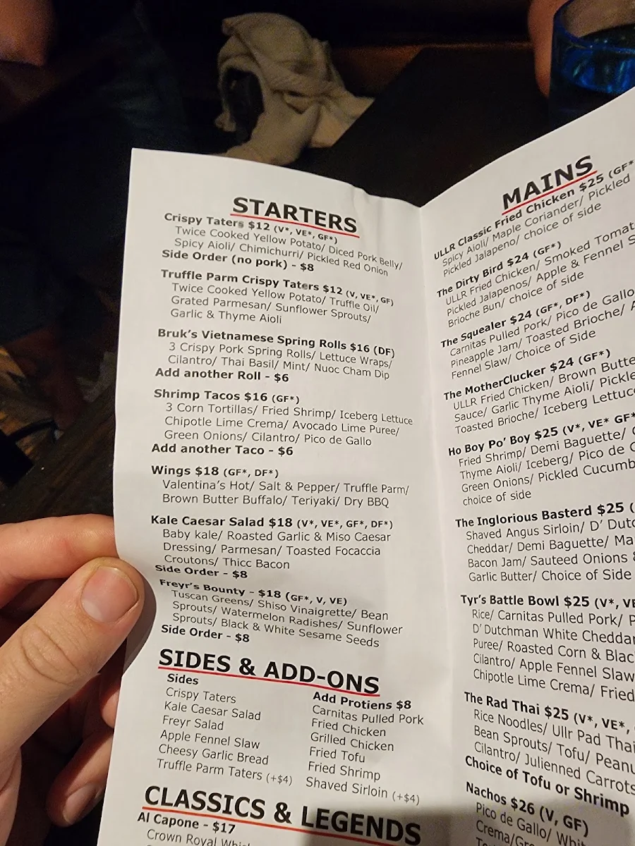 Menu, Ullr Bar