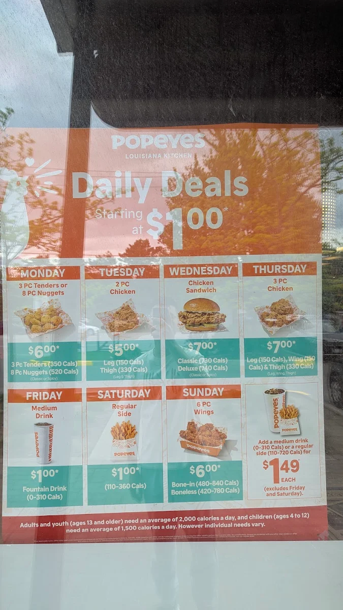 Menu, Popeyes Louisiana Kitchen