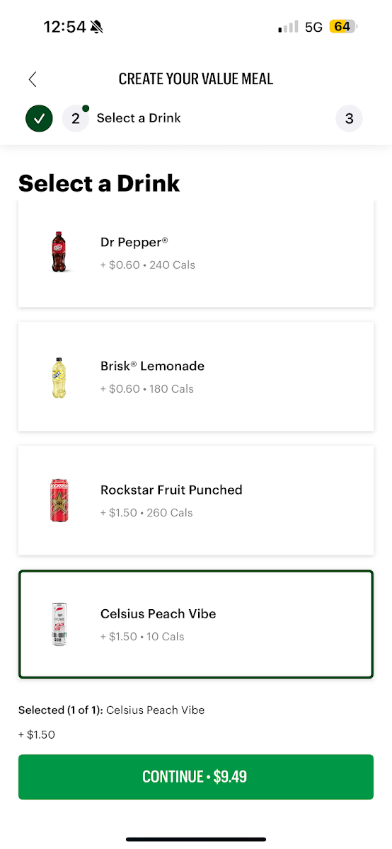 Menu, Subway