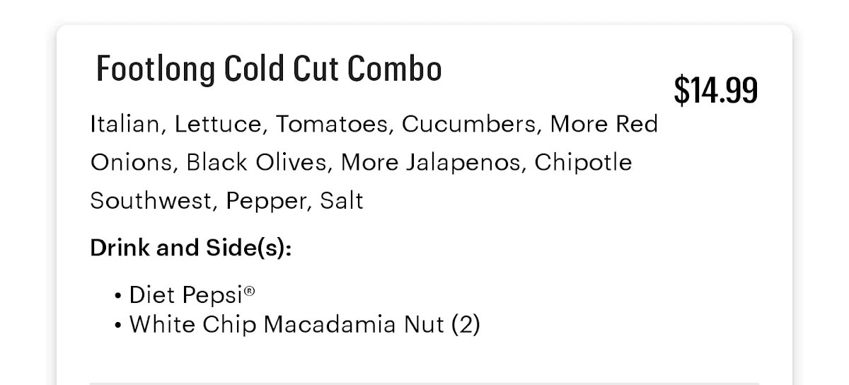 Menu, Subway