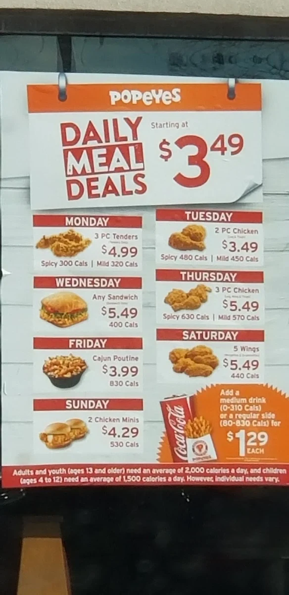Menu, Popeyes Louisiana Kitchen