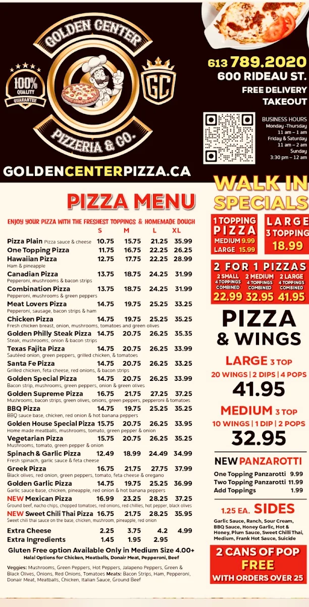 Menu, GOLDEN CENTER PIZZA