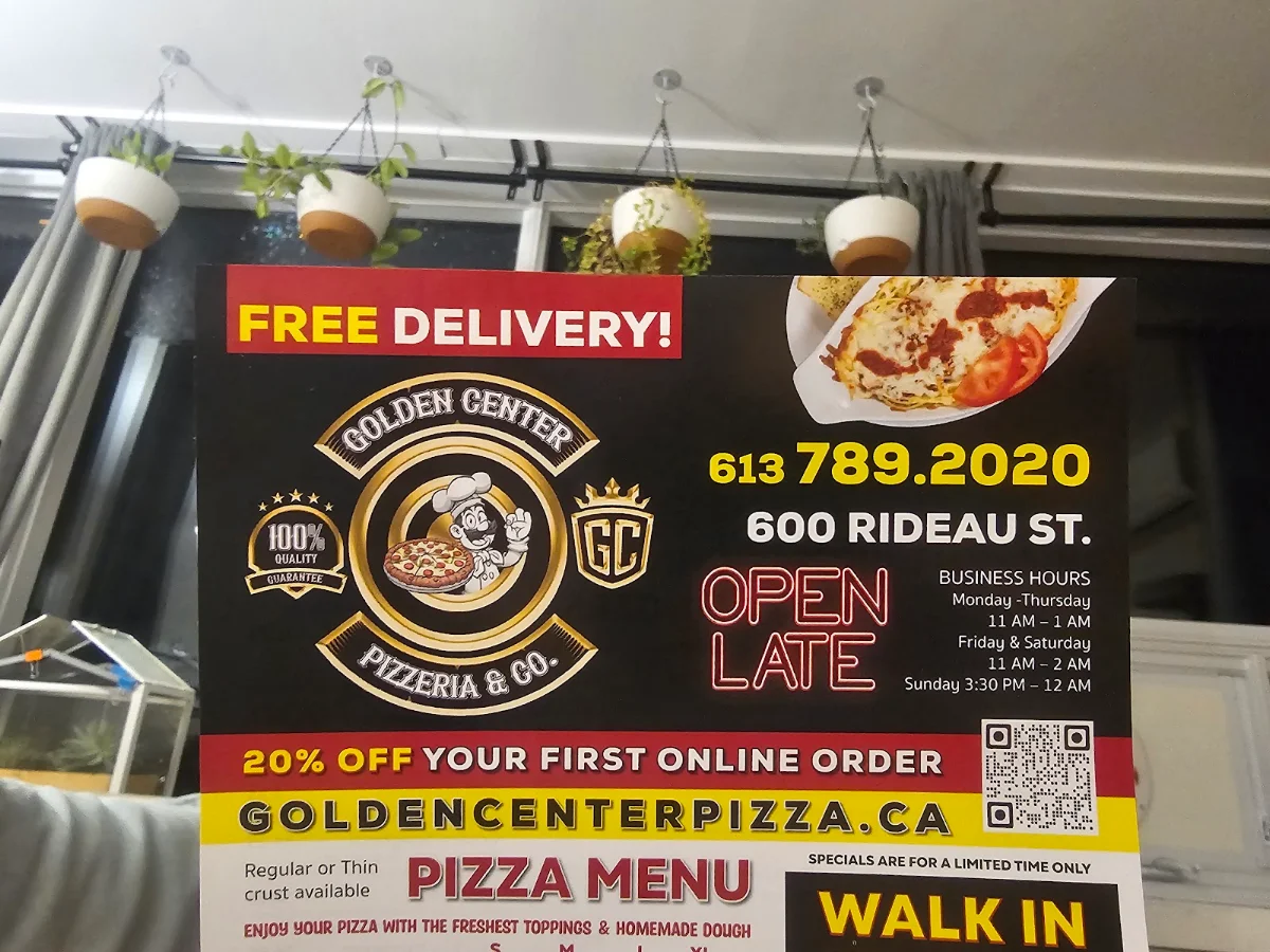 Menu, GOLDEN CENTER PIZZA