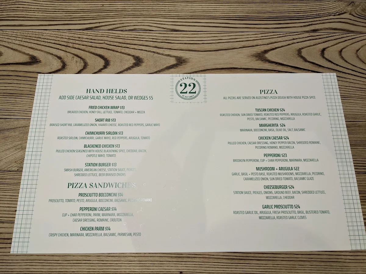 Menu, Station 22 by Daytonas