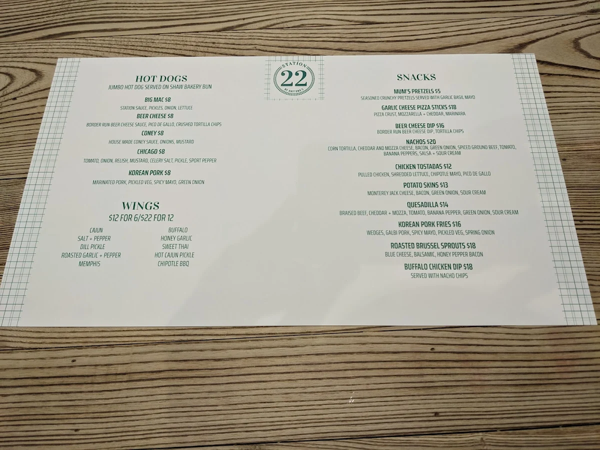 Menu, Station 22 by Daytonas