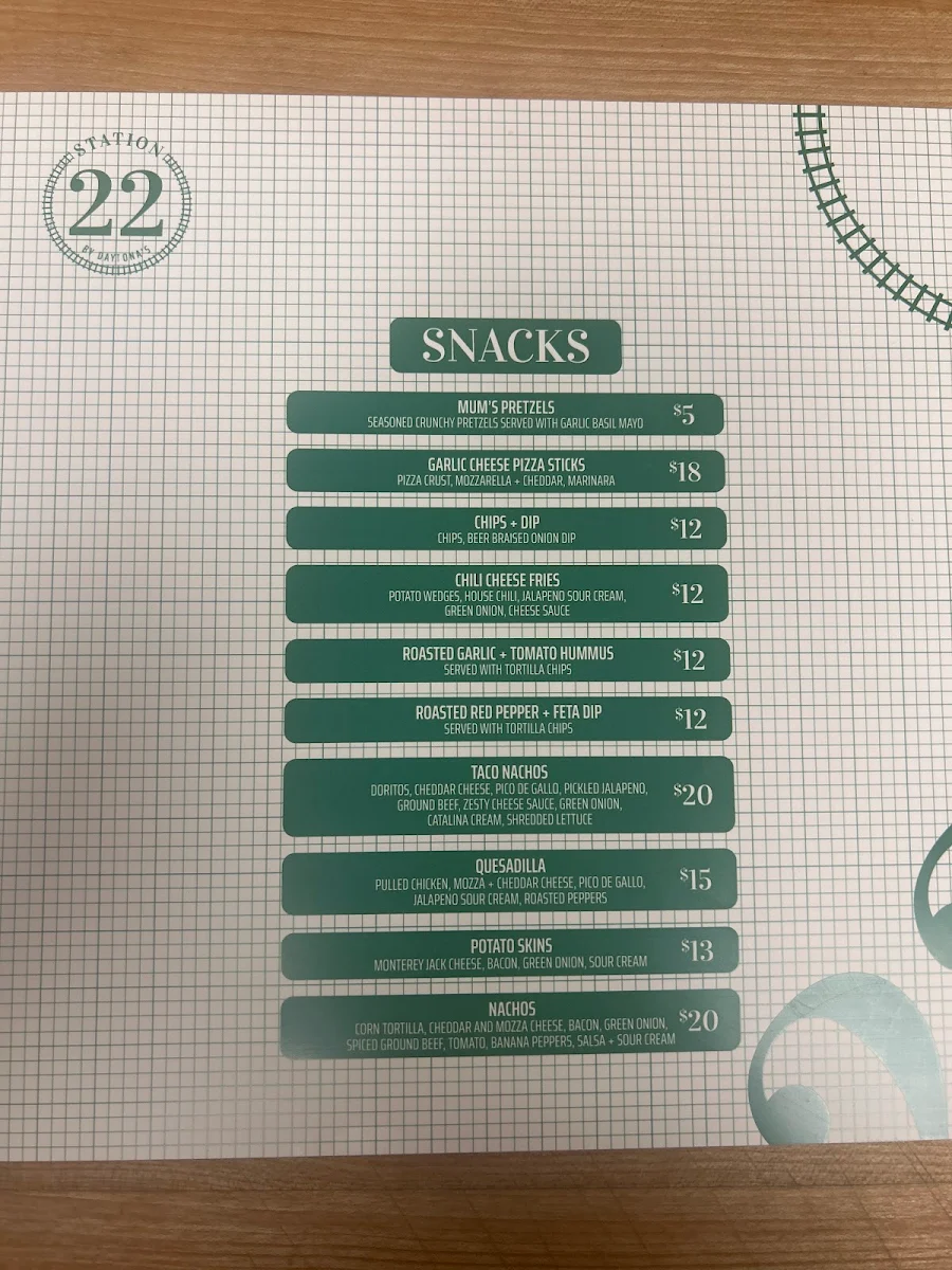 Menu, Station 22 by Daytonas