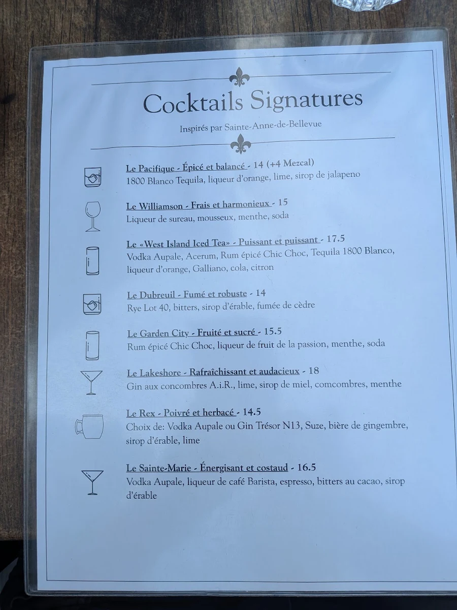 Menu, Restaurant Le Bienheureux