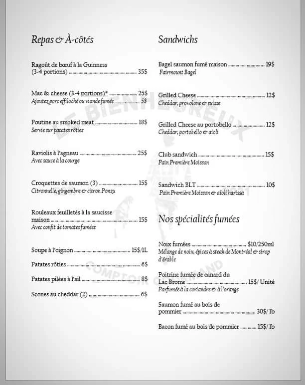 Menu, Restaurant Le Bienheureux