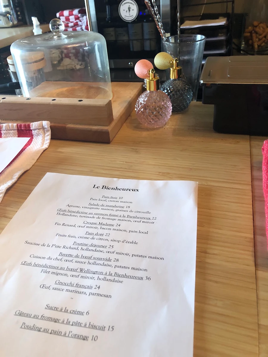 Menu, Restaurant Le Bienheureux