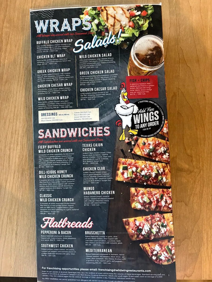 Menu, Wild Wing