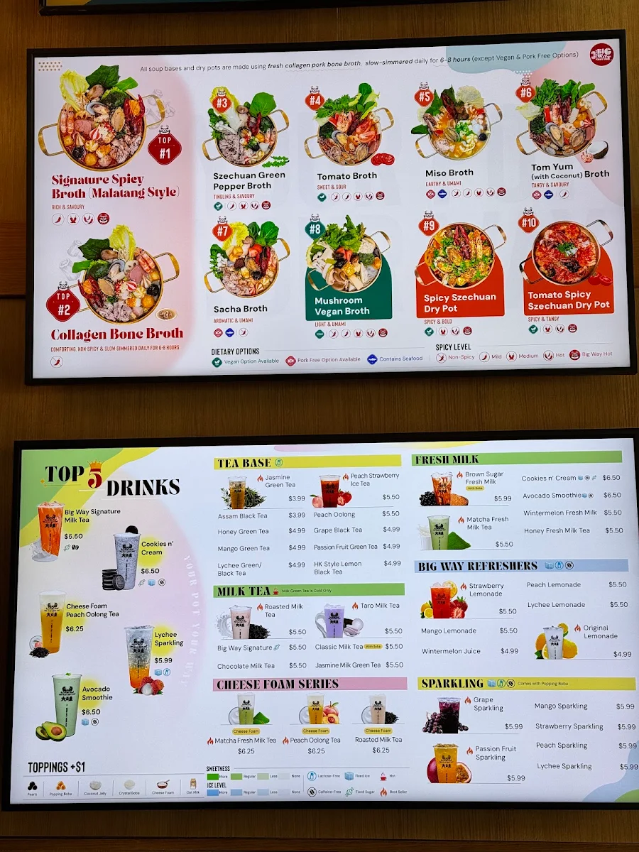 Menu, Big Way Hot Pot (North York)