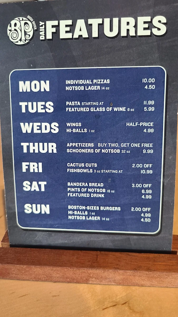 Menu, Boston Pizza