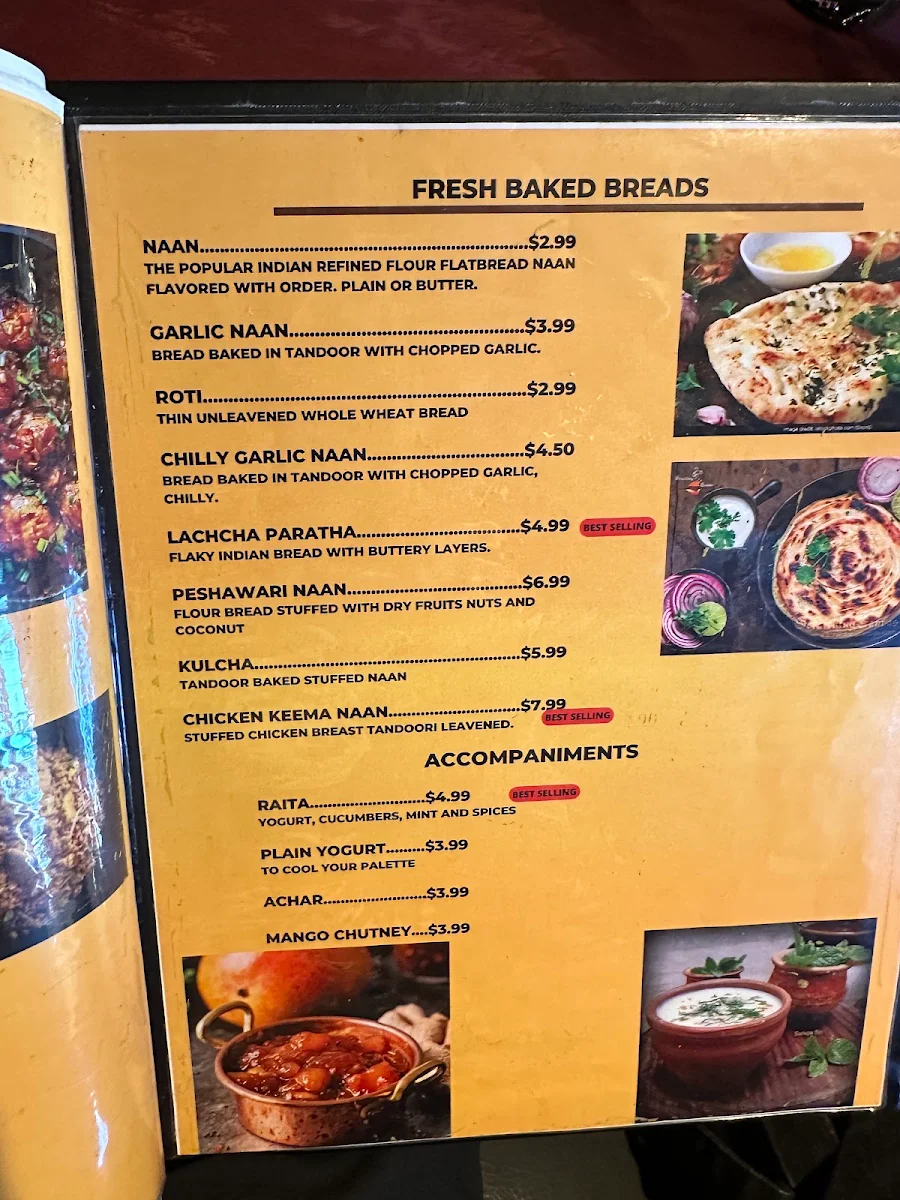 Menu, Prince of India Burlington