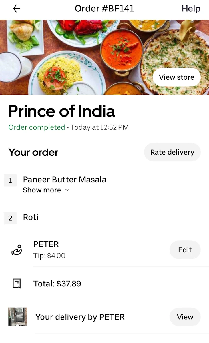 Menu, Prince of India Burlington