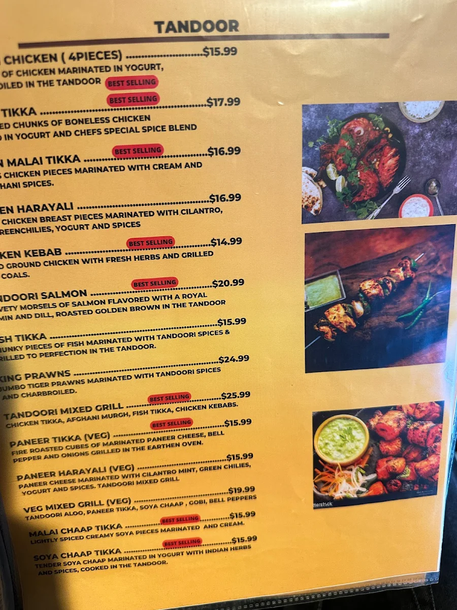 Menu, Prince of India Burlington