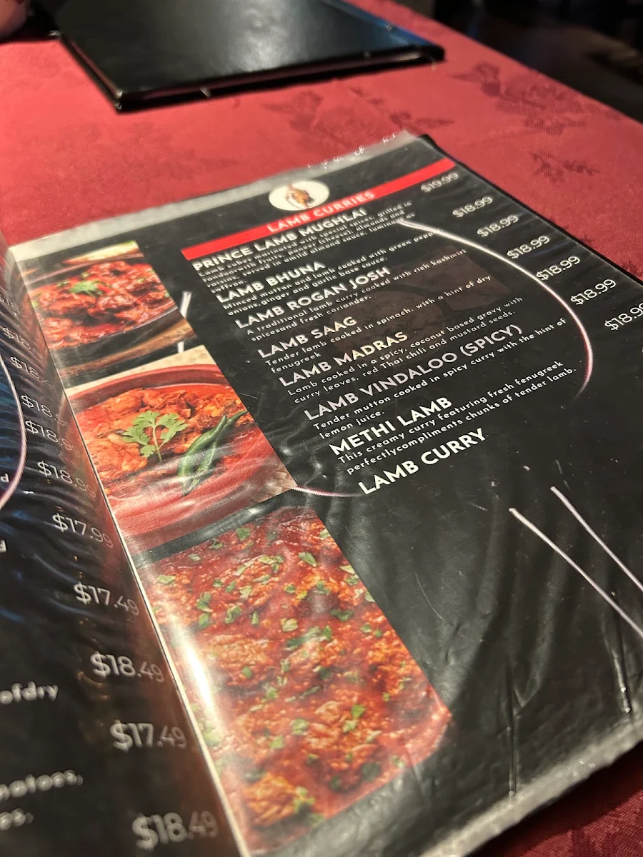 Menu, Prince of India Burlington