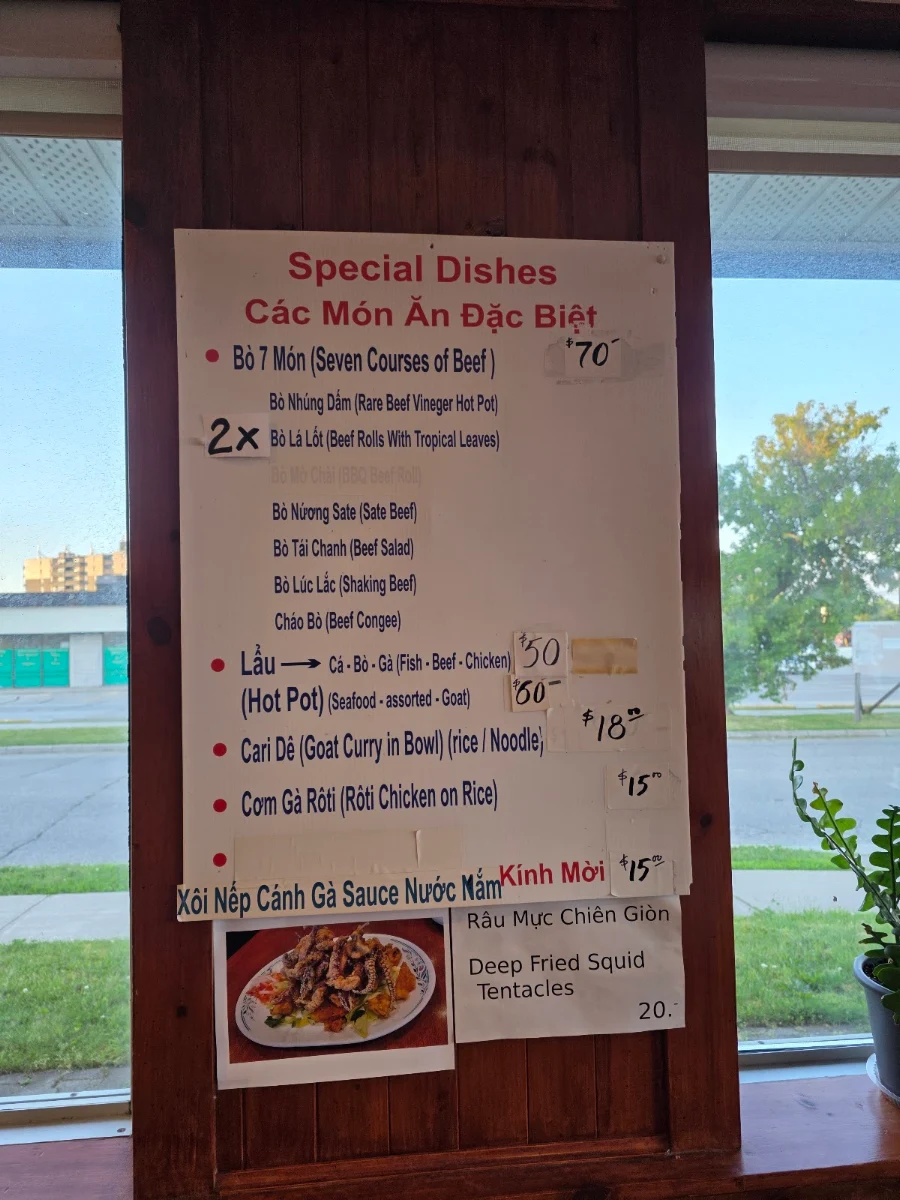 Menu, Phở Hưng Restaurant