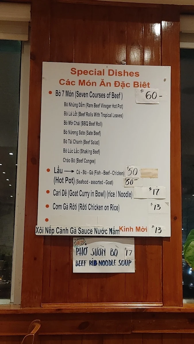 Menu, Phở Hưng Restaurant