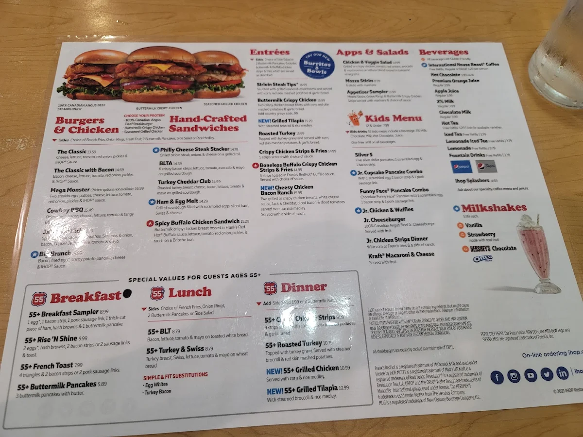 Menu, IHOP