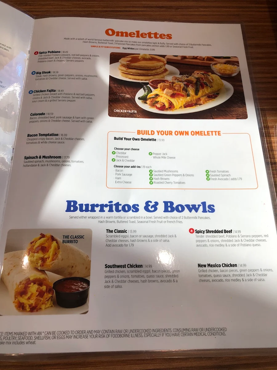 Menu, IHOP