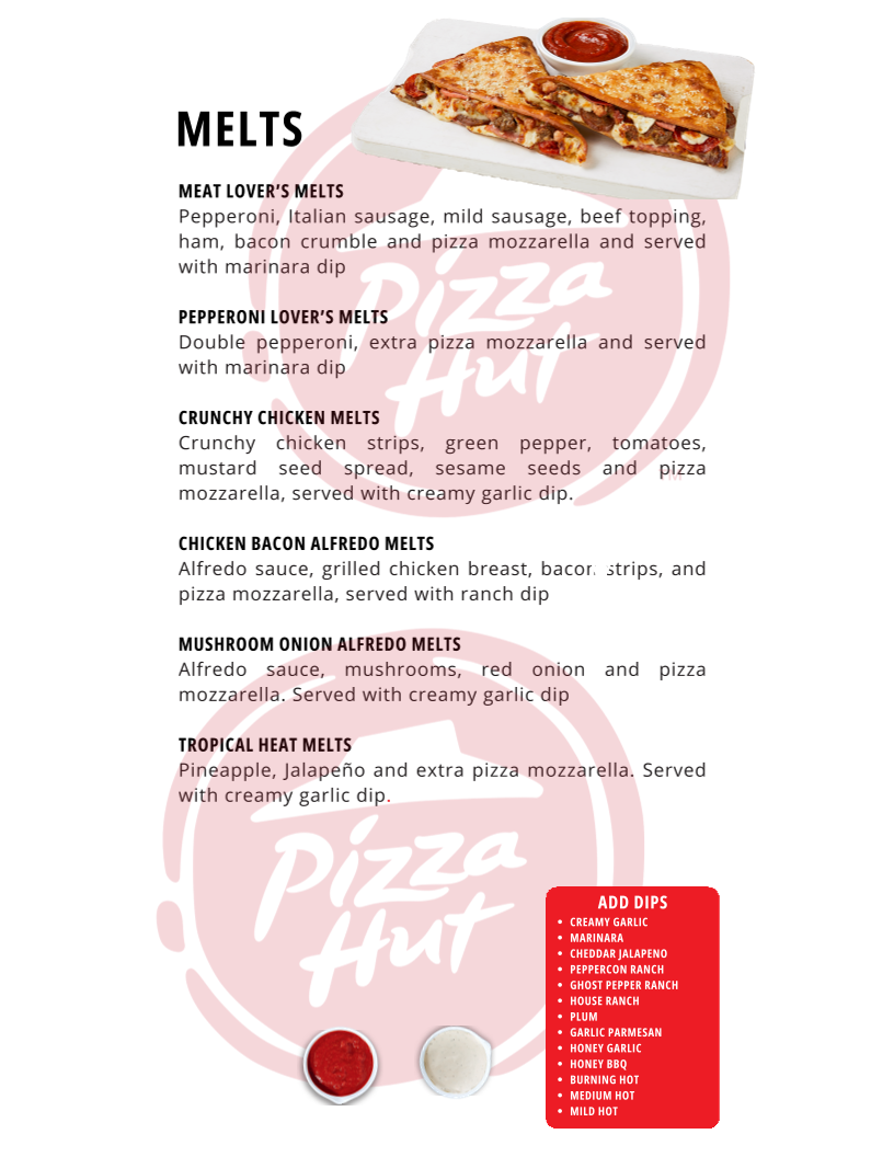 Menu, Pizza Hut