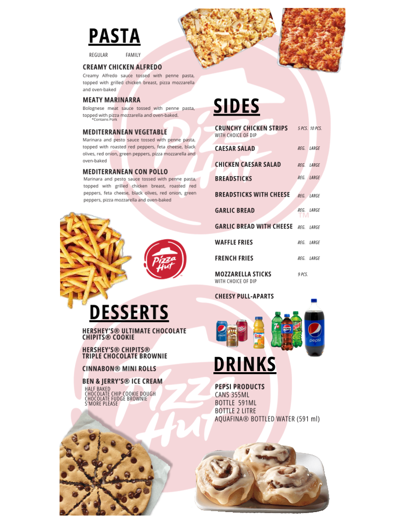 Menu, Pizza Hut
