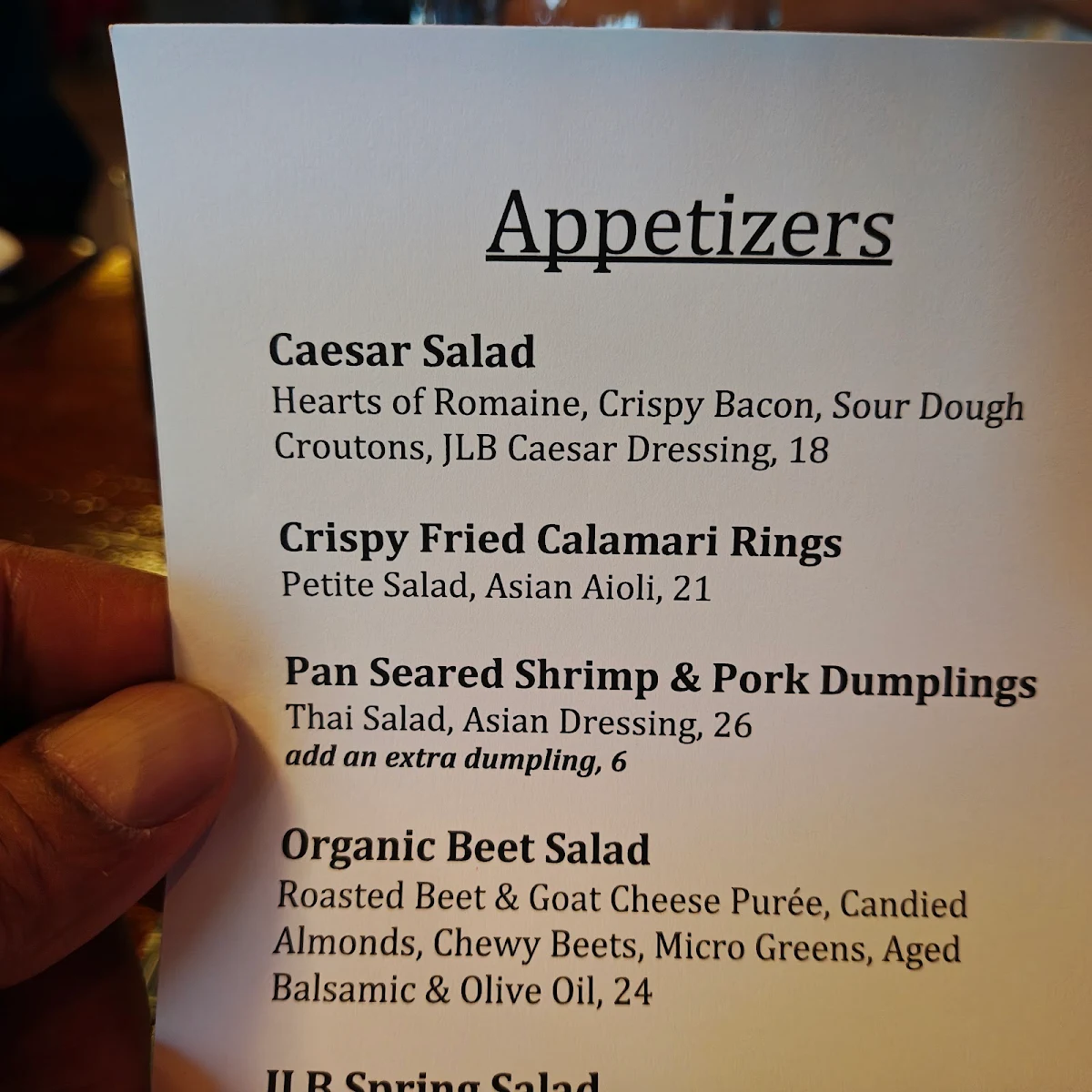 Menu, Janet Lynn's Bistro