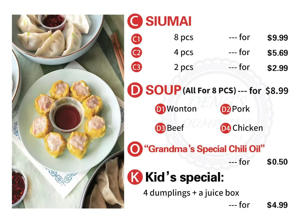 Menu, Deng’s Dumpling