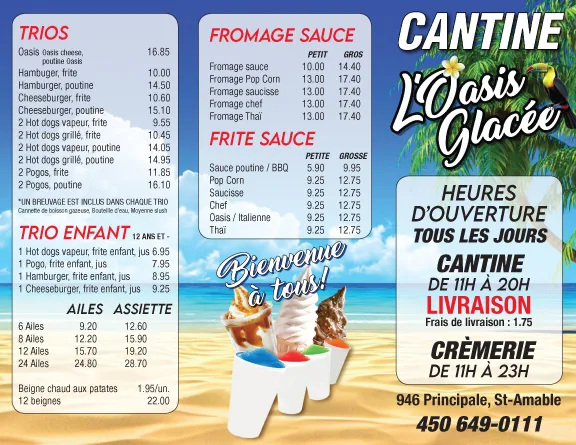 Menu, Oasis Glacée inc. (L')