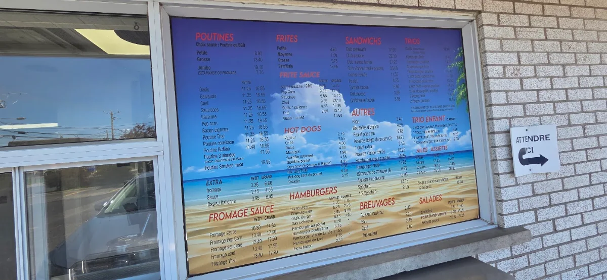 Menu, Oasis Glacée inc. (L')