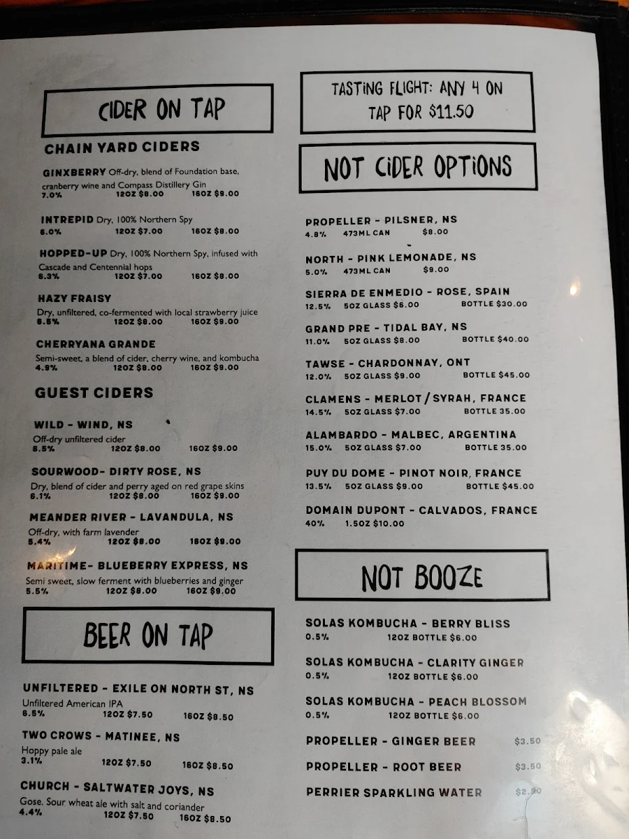 Menu, Chain Yard Urban Cidery & Taproom