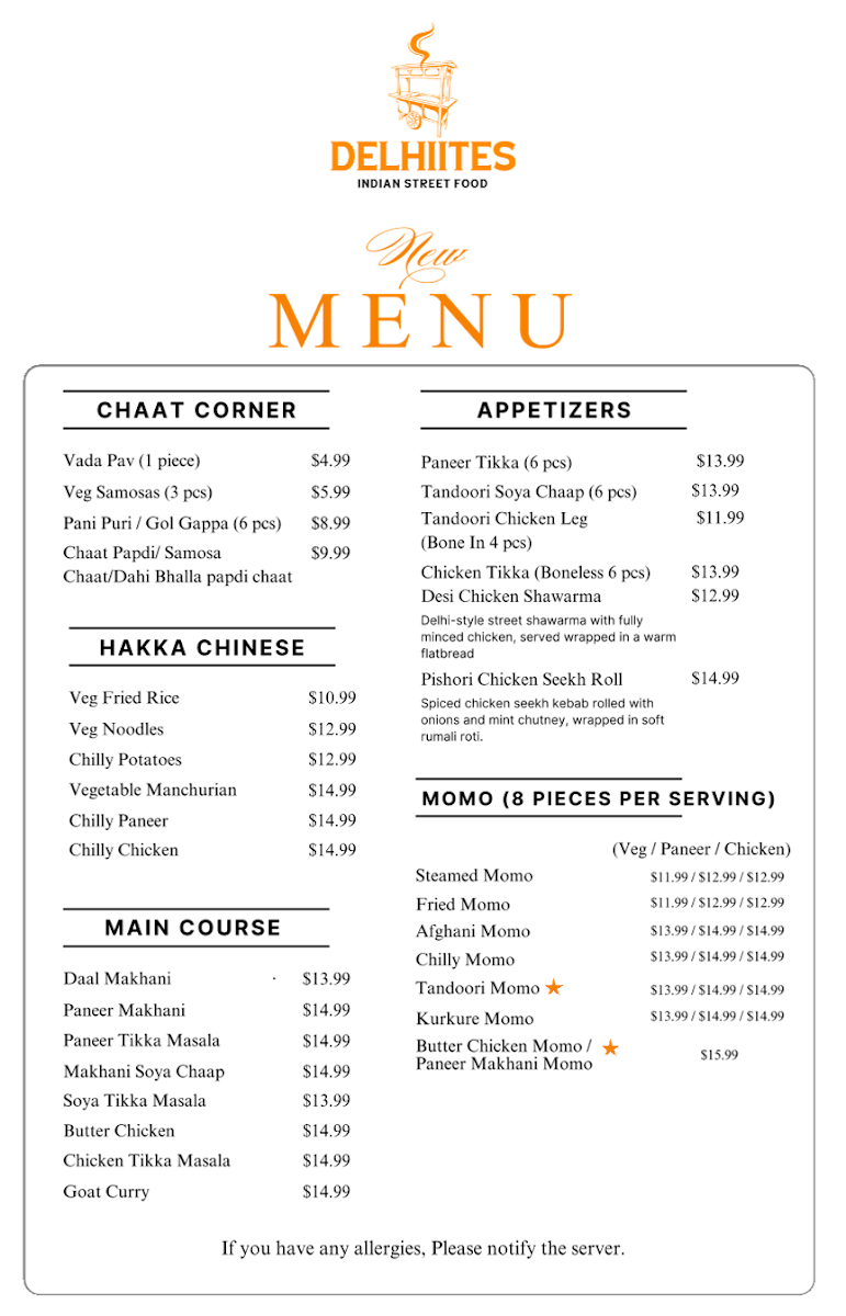Menu, Delhiites | Indian Street Food