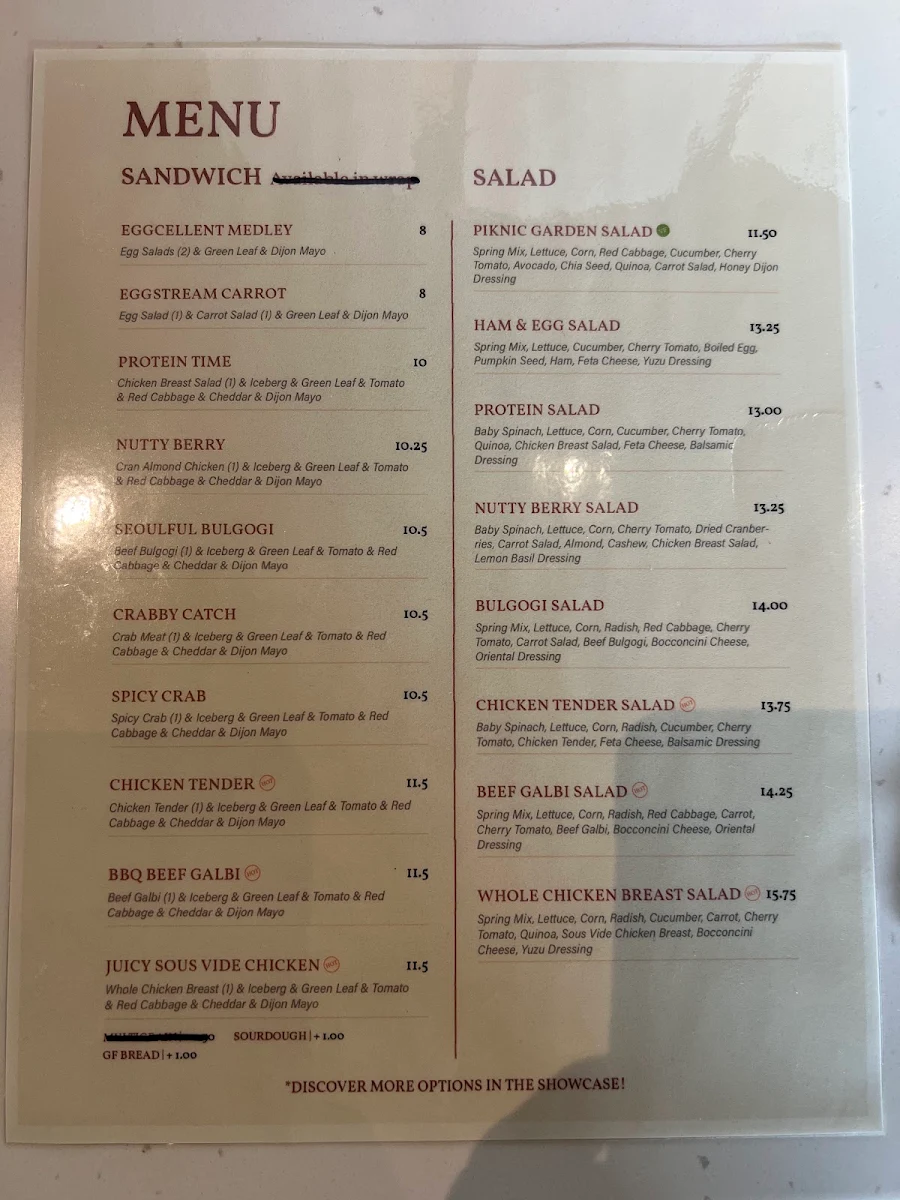 Menu, PIKNIC CAFE (In BRIO)